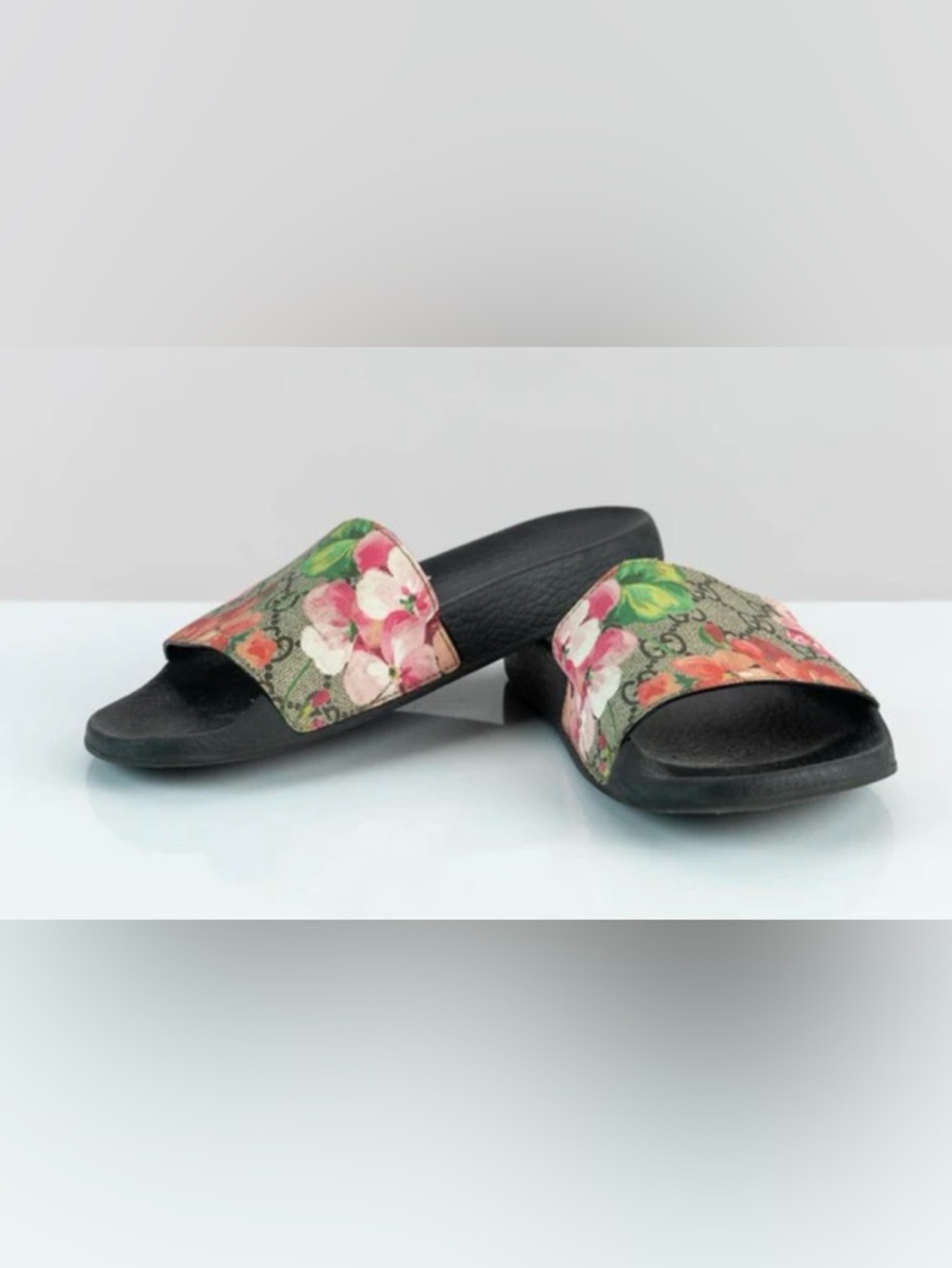 Black Slides with Floral Print Size 11 - Picture 3 of 5